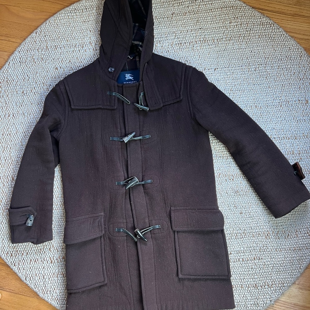 Burberry Dark Brown Hooded Toggle Pea Coat